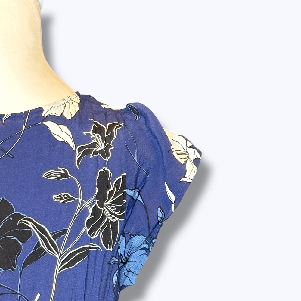 Talbots Petite Womens Floral Midi Dress‎ Size 12P Navy Blue Button Front Easter - Picture 3 of 7